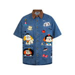 復古撞色短袖襯衫