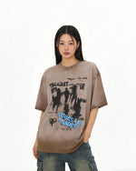 물감 튀김 무늬가 있는 빈티지 스타일의 반팔 셔츠