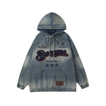 水洗牛仔連帽衛衣