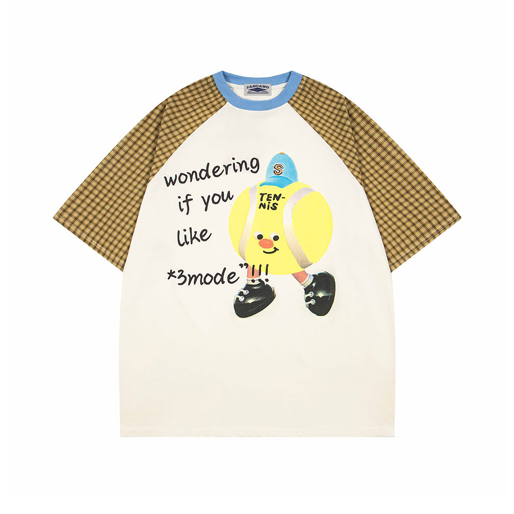 Plaid cartoon short sleeves