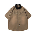 Retro patchwork short-sleeved shirt