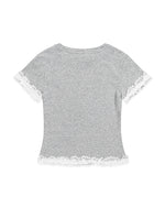 Lace-paneled short-sleeved top