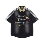 格紋做舊短袖襯衫