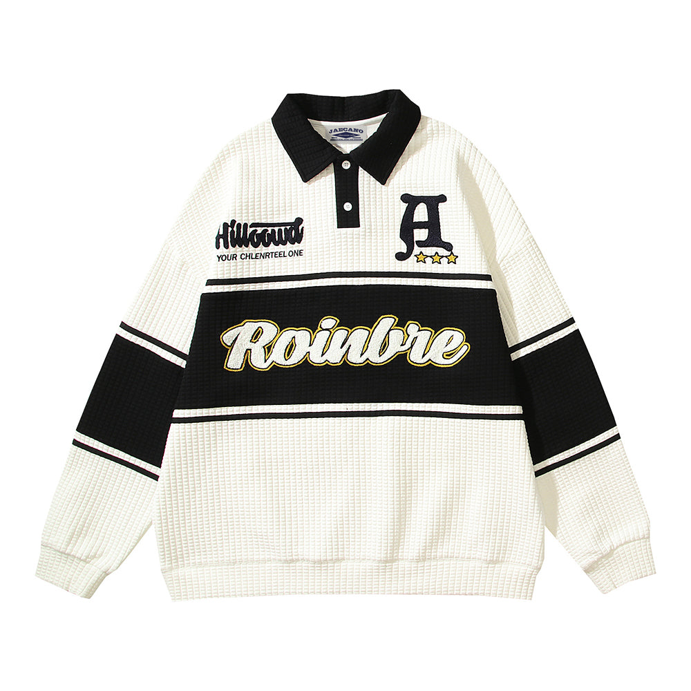 American retro sports patchwork lapel sweatshirt