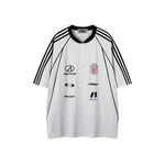 Lettering print half-zip short sleeves