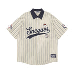 復古豎條紋短袖襯衫