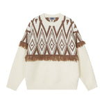 復古流蘇撞色圓領毛衣