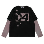 Striped patchwork fake two-piece long sleeves