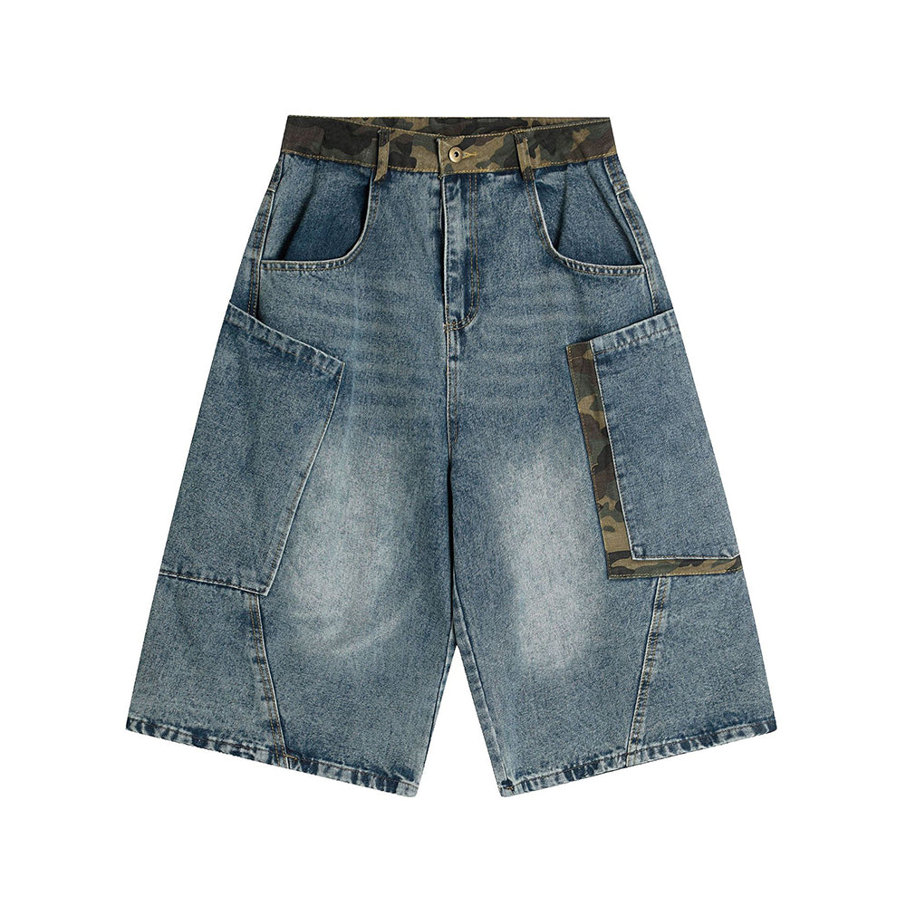 Washed denim shorts