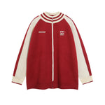 復古拼色刺綉立領針織外套