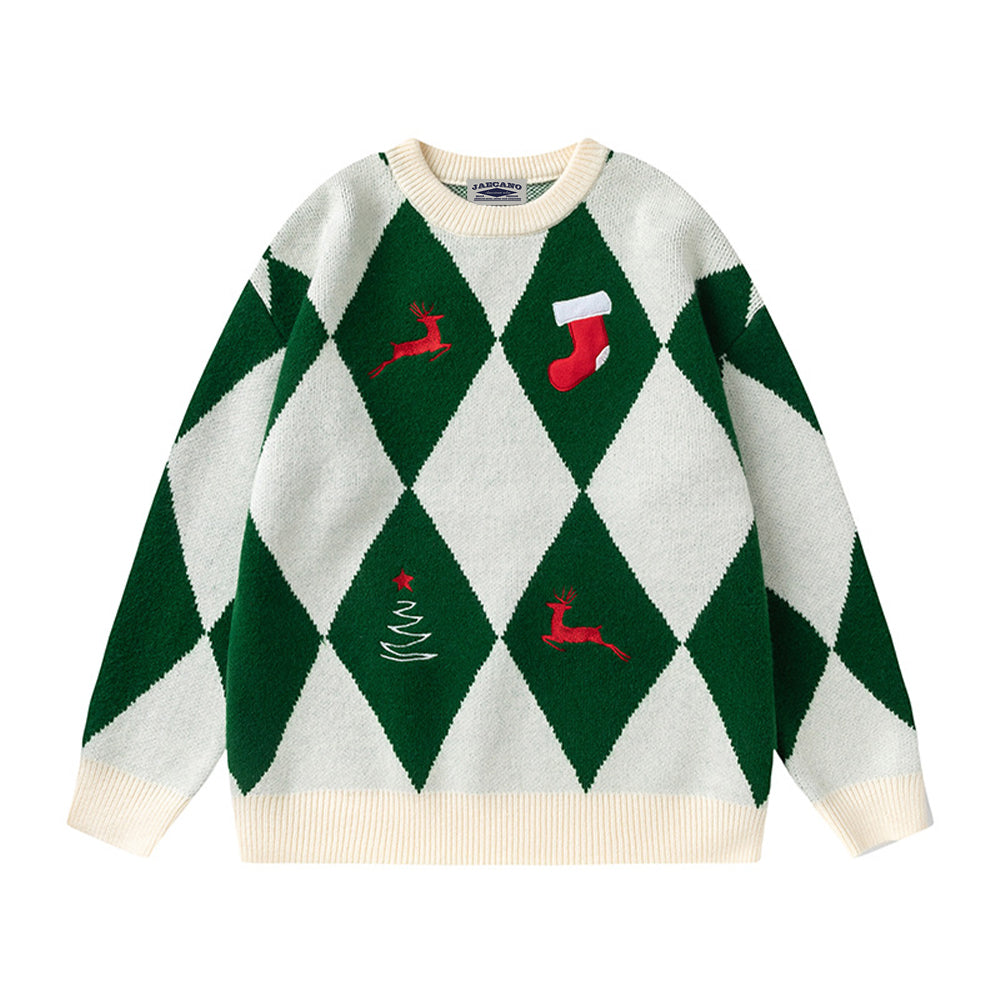 Argyle Christmas Embroidered Sweater