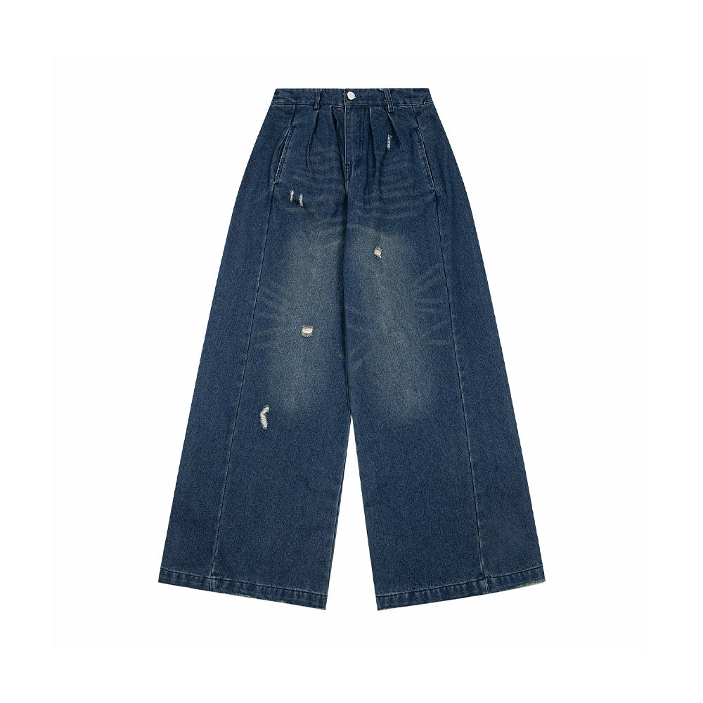 Vintage washed denim wide-leg pants