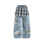 復古拼接小狗長褲