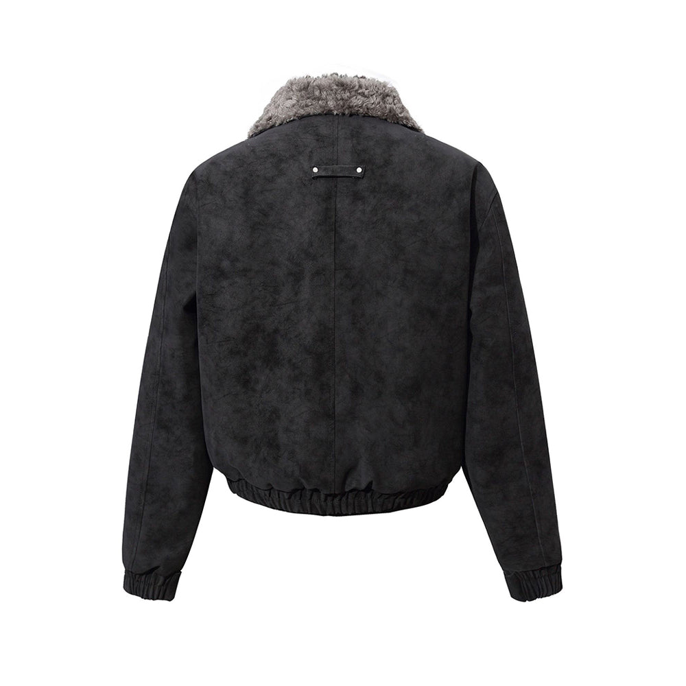 Retro-style short coat with fur collar