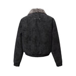 Retro-style short coat with fur collar