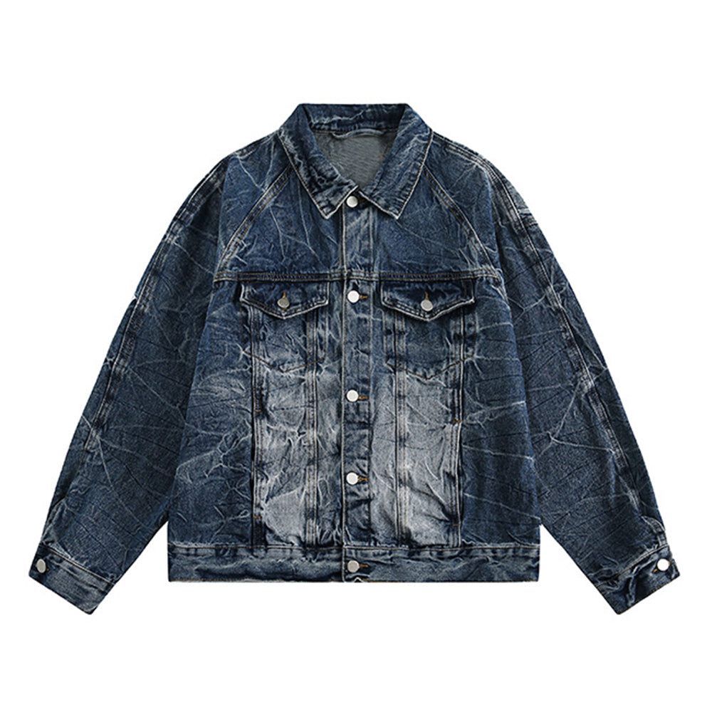 Distressed lapel denim jacket