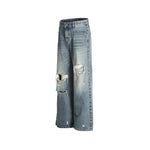 Distressed washed straight jeans