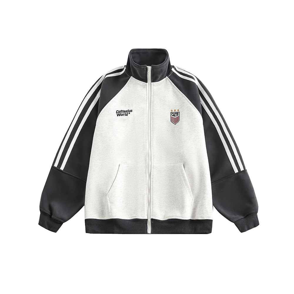 Retro sports stand collar sweatshirt jacket