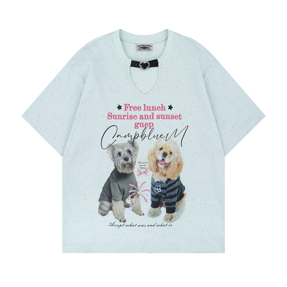 Retro cute puppy short sleeves