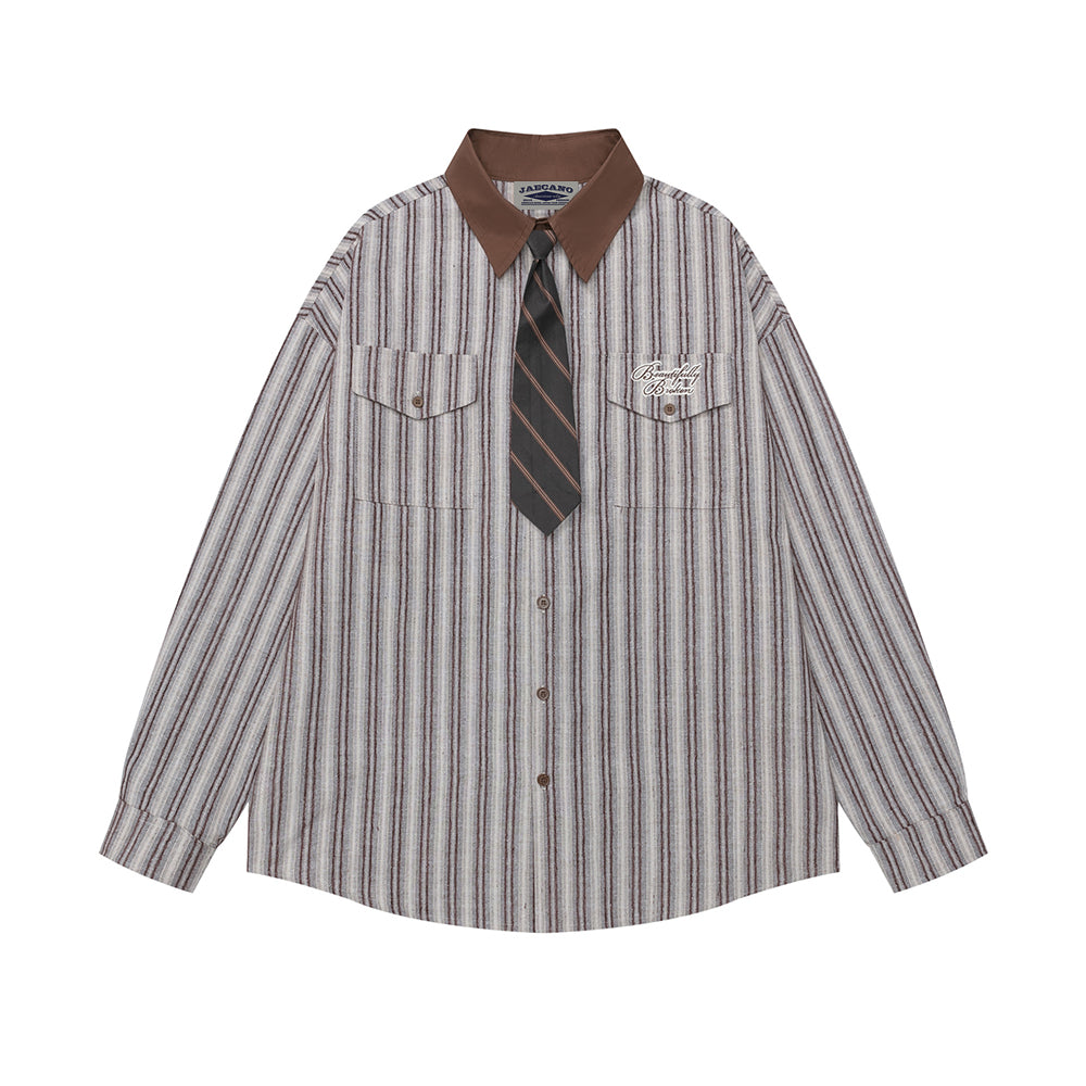 Contrast striped long-sleeved shirt