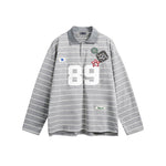 Retro letter lapel striped long sleeves