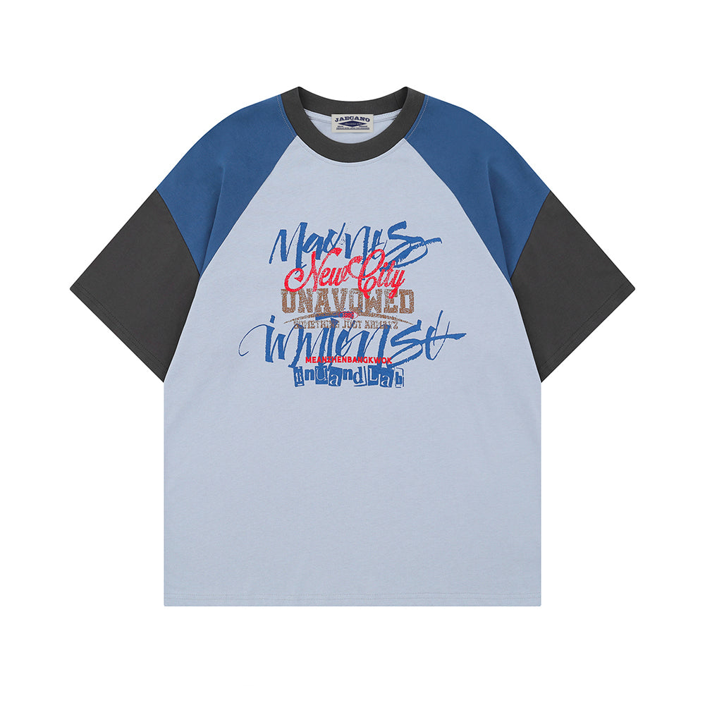 Retro contrast color couple short sleeves