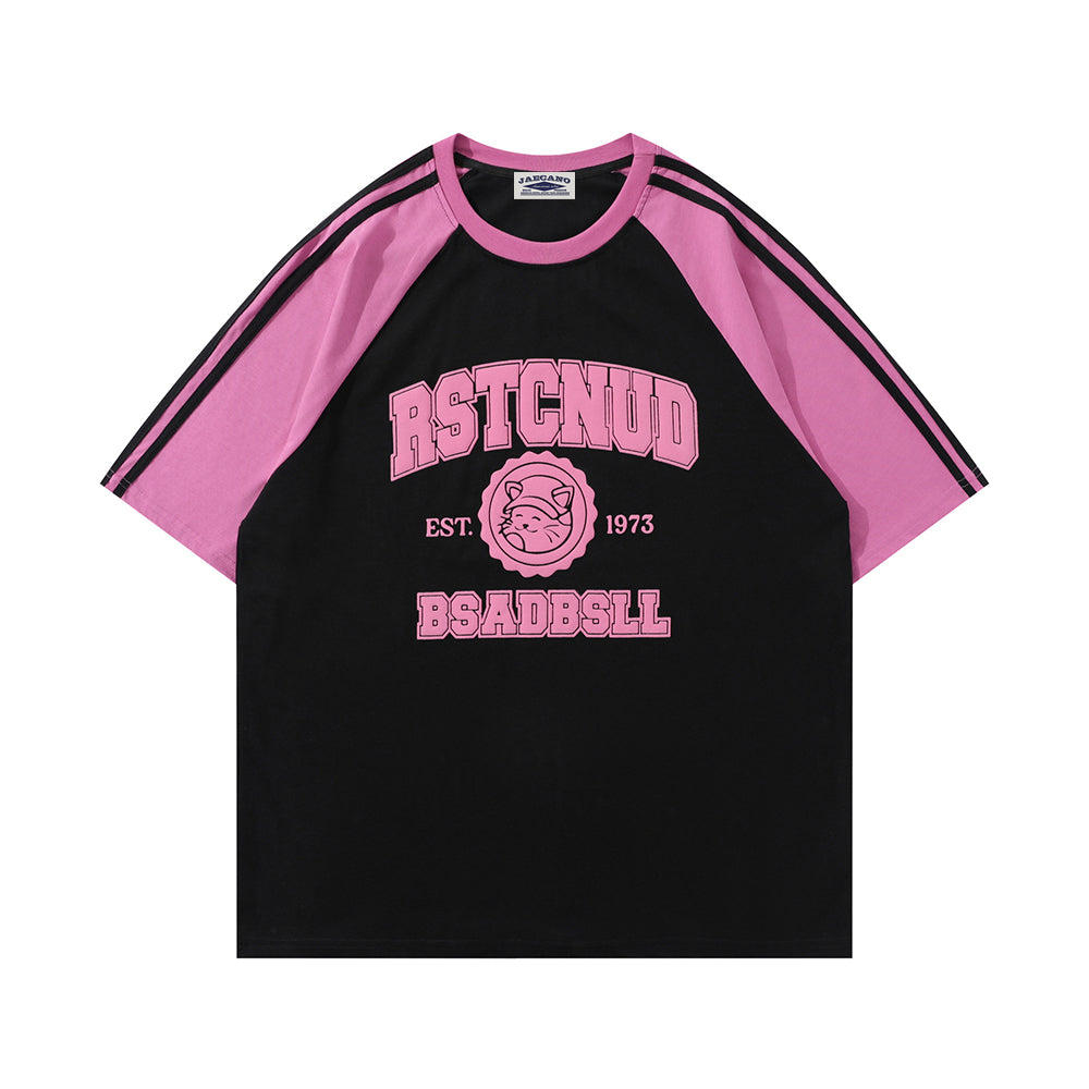 American retro raglan sleeves with contrasting color short sleeves