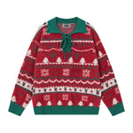 復古撞色翻領毛衣