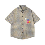 Small floral plaid short-sleeved shirt