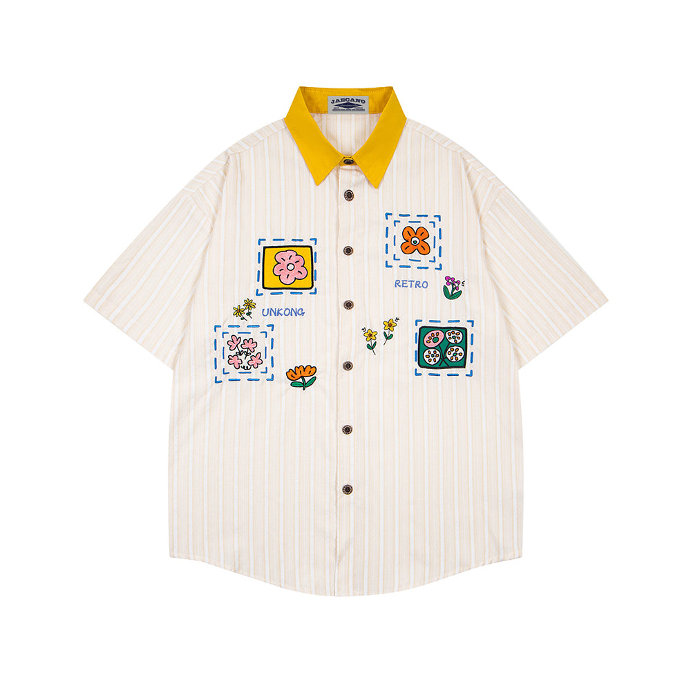 撞色條紋短袖襯衫