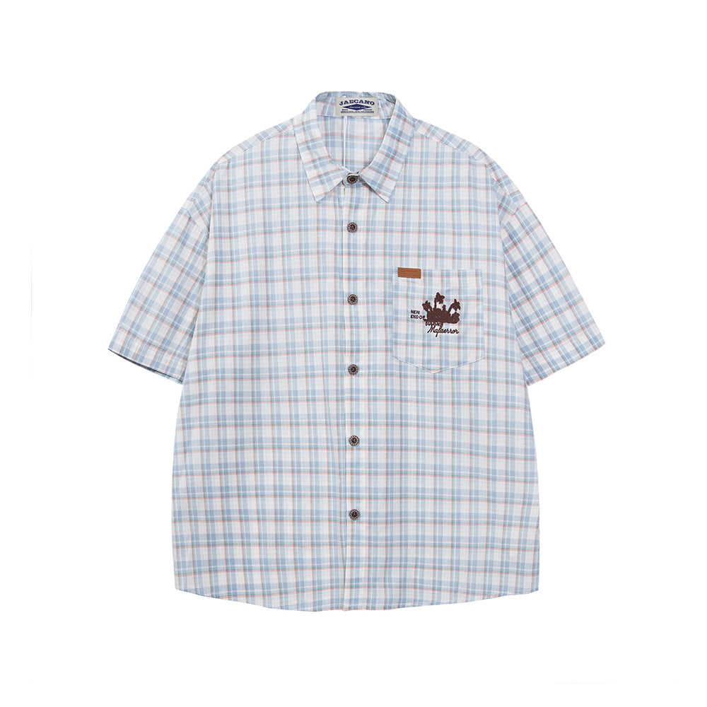 Plaid embroidered short-sleeved shirt