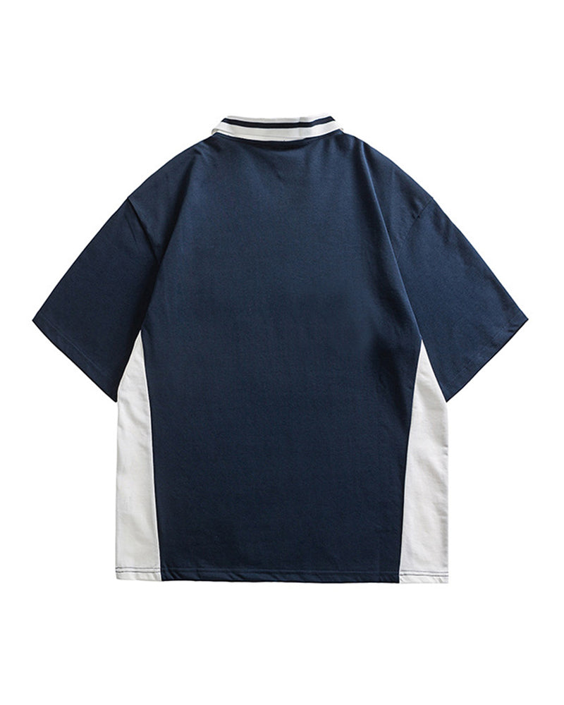 Contrast color stitching polo short sleeves