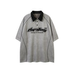 Contrast color letter lapel short sleeves