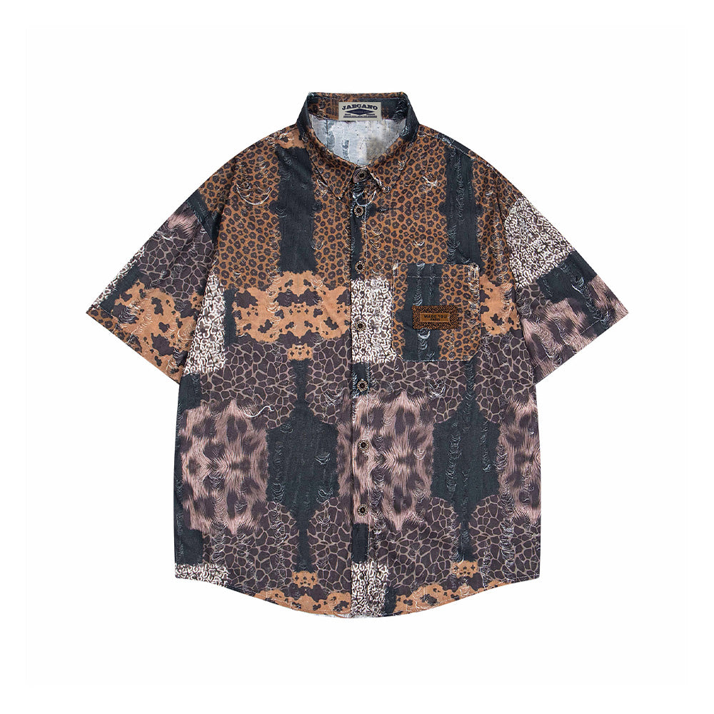 Leopard print short sleeve shirt