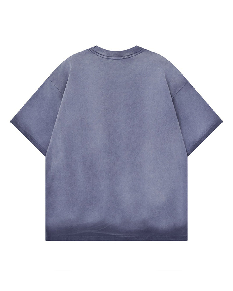 물감 튀김 무늬가 있는 빈티지 스타일의 반팔 셔츠