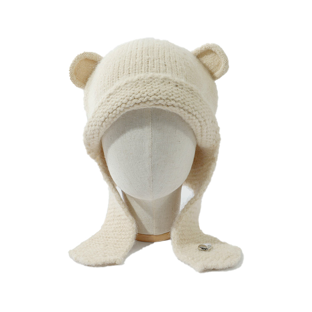 Solid color cute warm ear protection hat