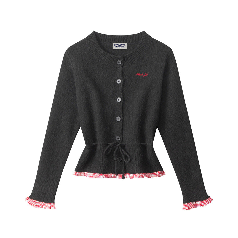 Waisted cropped knitted sweater (sweater)