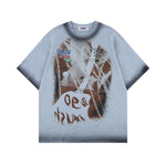 레트로 스트리트 프린트 반소매