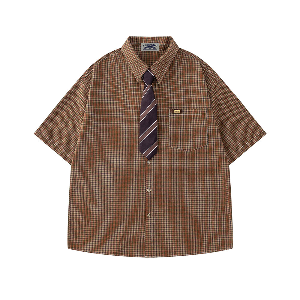 簡約格紋短袖襯衫