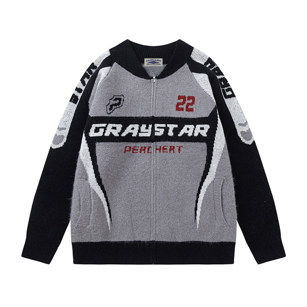 Motorcycle style contrast knitted jacket