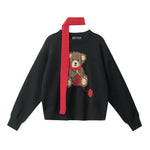 Bear-patterned loose-fitting knit sweater