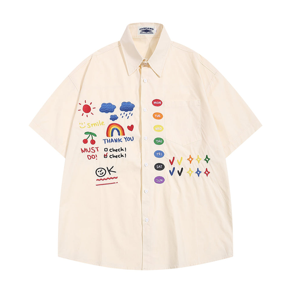 Retro fun cartoon embroidered shirt 