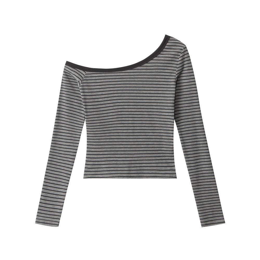 條紋斜肩長袖（女款）