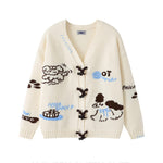 V넥 자카드 스웨터