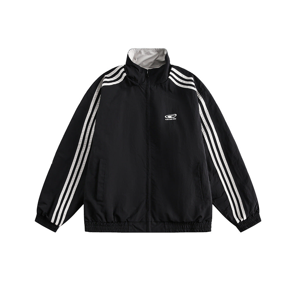 Retro reversible three stripes contrasting color jacket