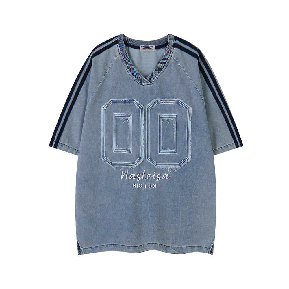 Washed denim short sleeves
