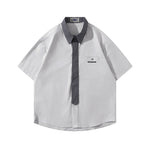 Retro patchwork short-sleeved shirt