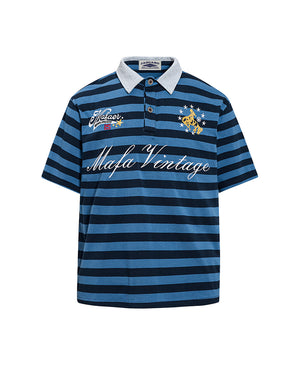 Retro striped embroidered short-sleeved shirt