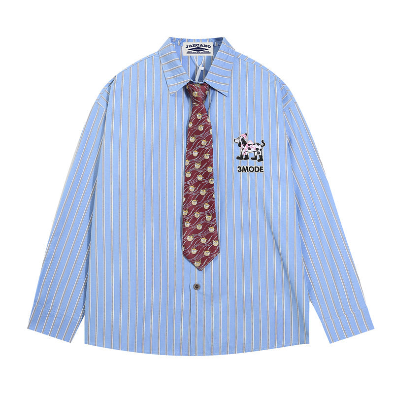 Dalmatian embroidered tie striped shirt