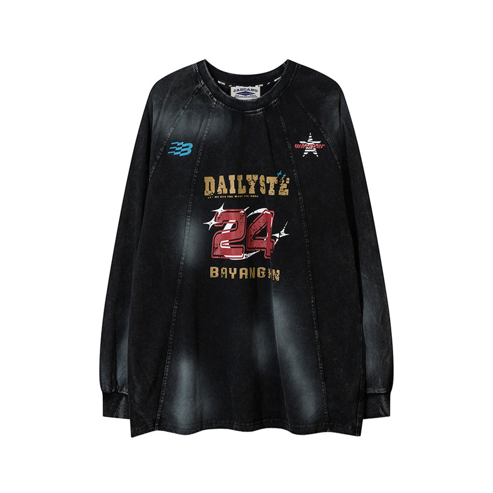 Retro distressed letter print long sleeves